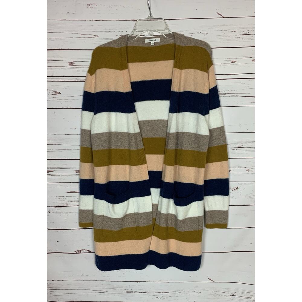 Madewell Women's M Medium Striped Alpaca Wool Open Front Pocket Cardigan Sweater